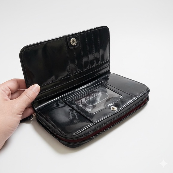 Loungefly Loves Hello Kitty Quilted Zip Wallet Black Pink Retired - Picture 4 of 4